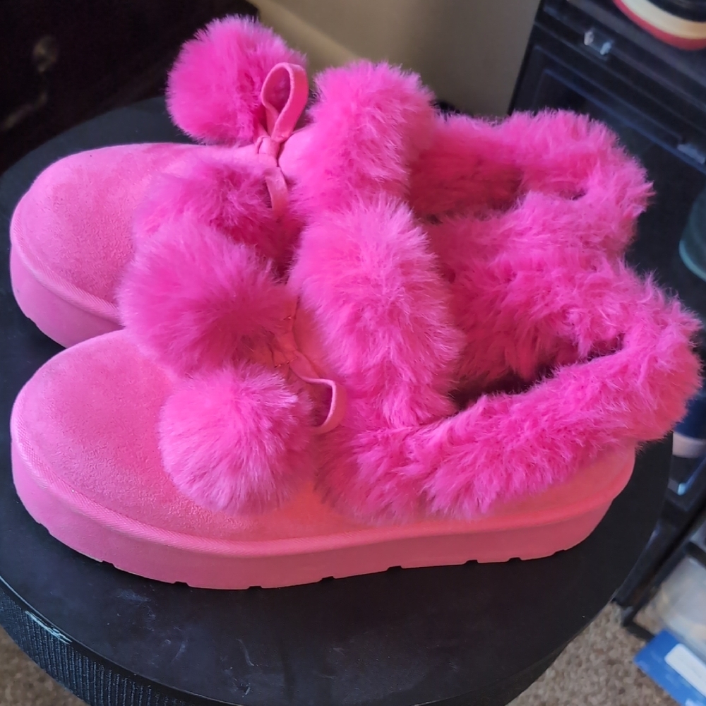 Fuzzy Pink Slip-On Shoes